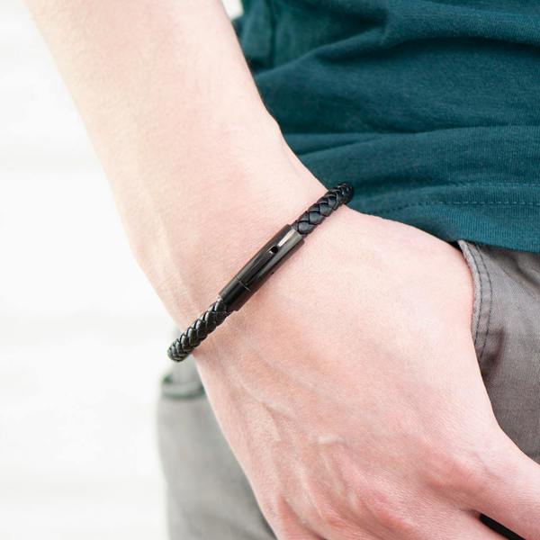 Personalised Men's Leather Bracelet - alternative angle