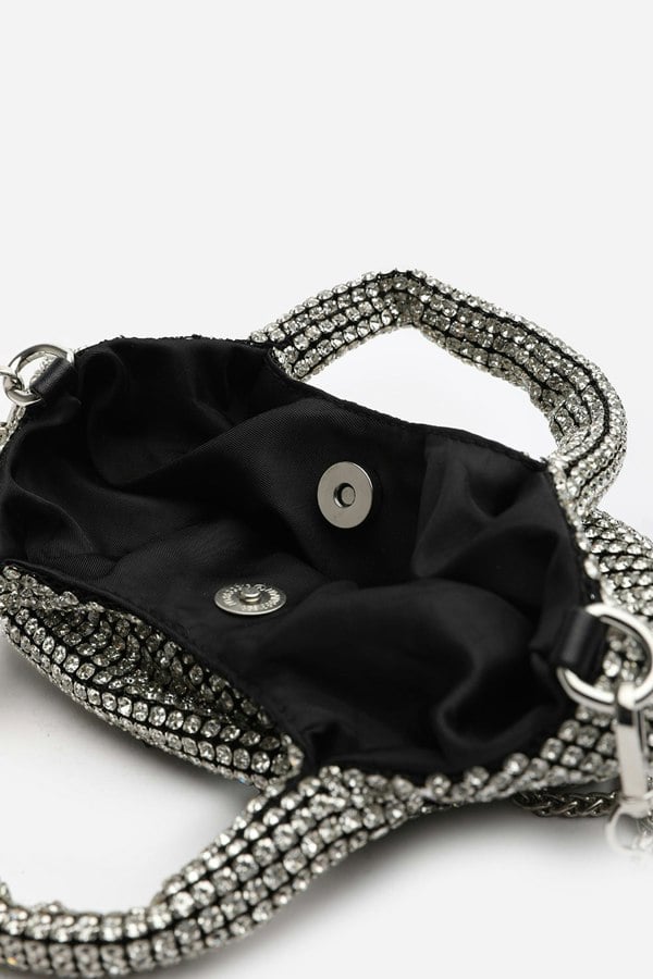 Where's That From Shellies Crystal Embellished Bucket Bag in Silver.