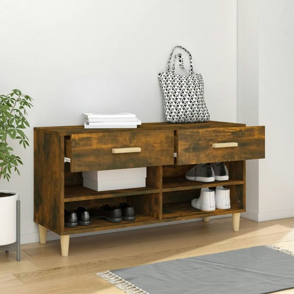 Berkfield Shoe Cabinet Smoked Oak 102x35x55 cm Engineered Wood