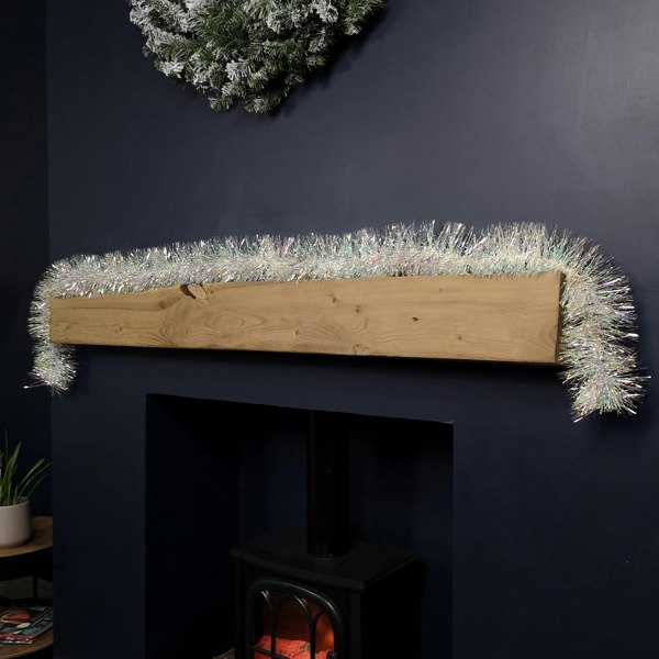 Samuel Alexander 200cm x 12cm Fine Cut Iridescent White Tinsel Garland Christmas Tree Decoration