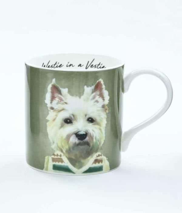 M.M Linen Westie in a Vestie Mug