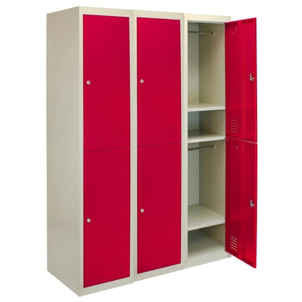 Monstershop 3 x Metal Storage Lockers - Two Doors, Red - Flatpack