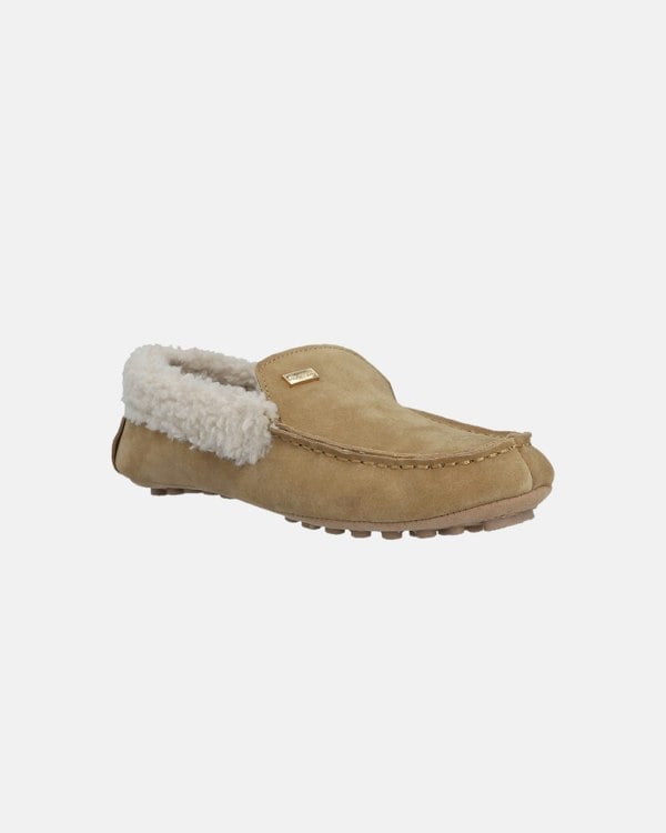 Hunter Womens Sherpa Collar Moccasin Slippers - Biscuit