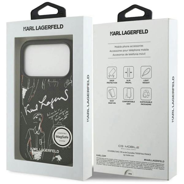 Karl Lagerfeld Grained Pattern & Logo Case with MagSafe for iPhone 17 Pro 6.3" Black - KLHMP17LPGGRMPK