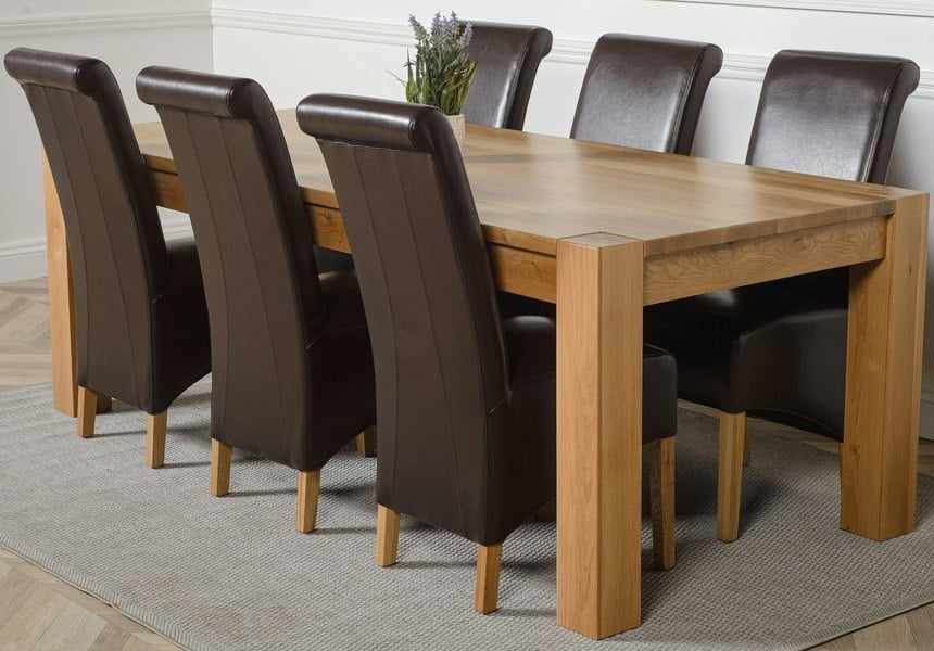 That's Furniture Kuba Extra Large Oak Dining Table with Montana Leather Chairs