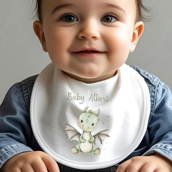 Personalised Little Green Dinosaur Baby Grow, Vest or Bib with Name