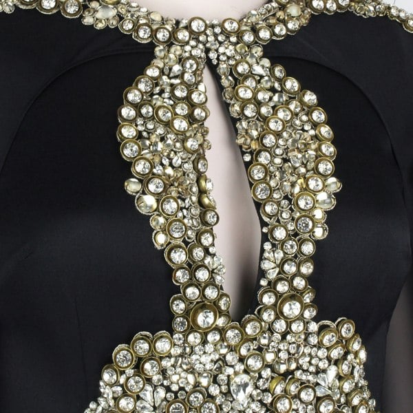 Alexander McQueen Bejewelled Cape Gown in black silk satin