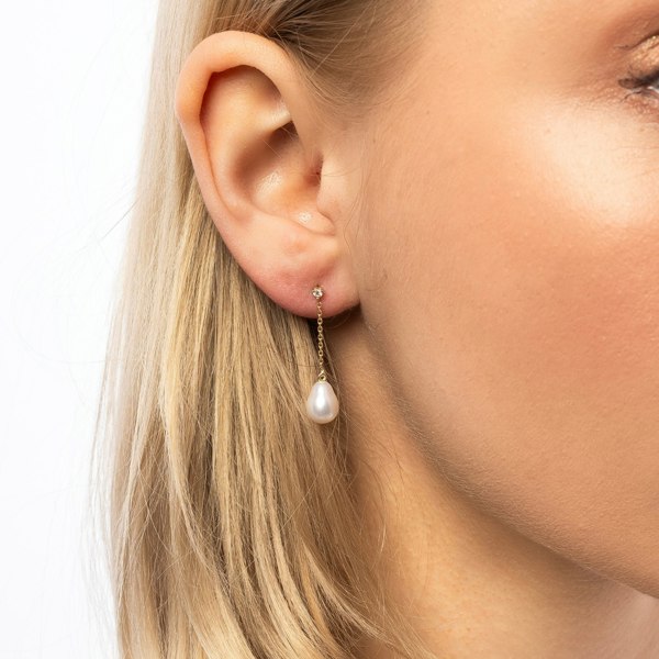 Spero London Diamond Drop Real Pear Single Fine Earring 14ct Solid Gold