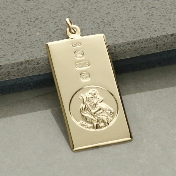Christopher James of London 9ct Yellow Gold Custom Hallmarked Large St Christopher Ingot With Optional Engraving and Chain