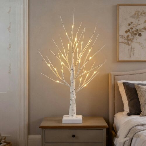 smartbies 24 Pre Lit Birch Twig Christmas Tree With Lights - White