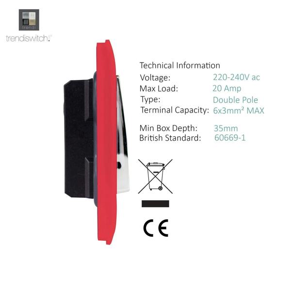 Trendi Switch 1 Gang 20 Amp Heavy Duty Rocker Switch in Strawberry Red