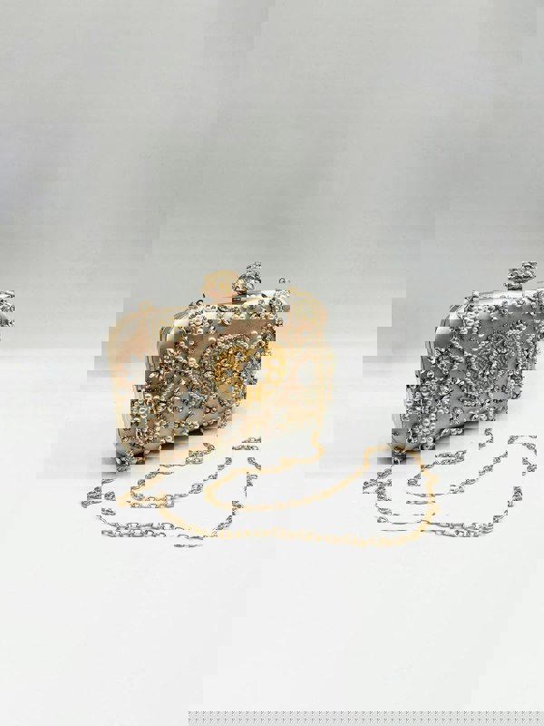 SVNX Embellished Heart Clutch Bag In Gold