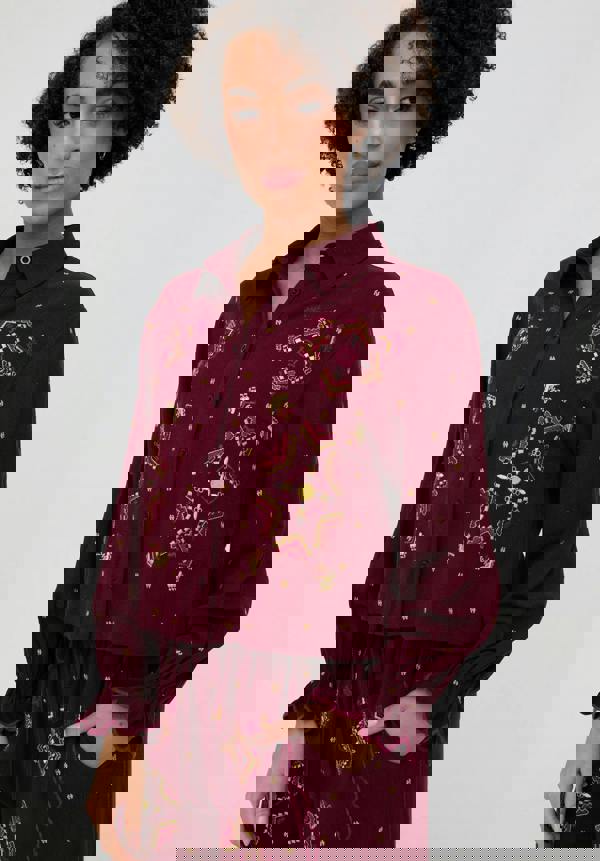 Raffya Penny Boxy Embroidered Shirt In Aubergine