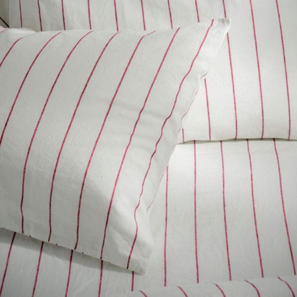 Soak&Sleep White/Fuchsia Pinstripe Linen Cotton Pillowcases