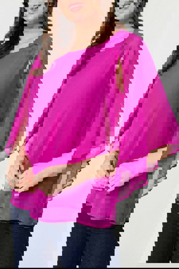 Orchid | Semi Sheer Cut Out 3/4 Sleeve Blouse
