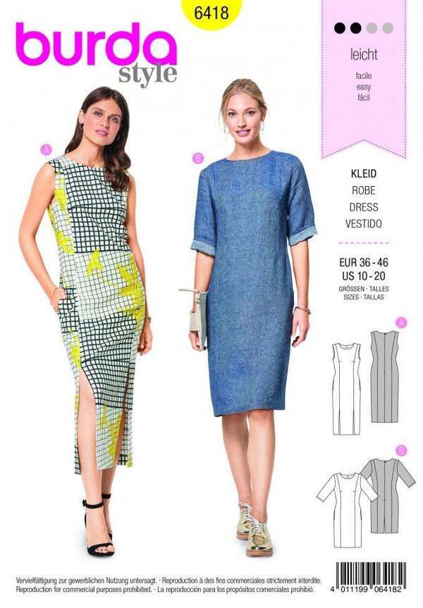 Burda Sewing Pattern 6418 Dresses For Women, 10 to 20 - Easy