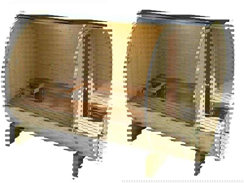 400cm Spruce Barrel Sauna | Thermowood | Terrace | Wood-Fired or Electric.