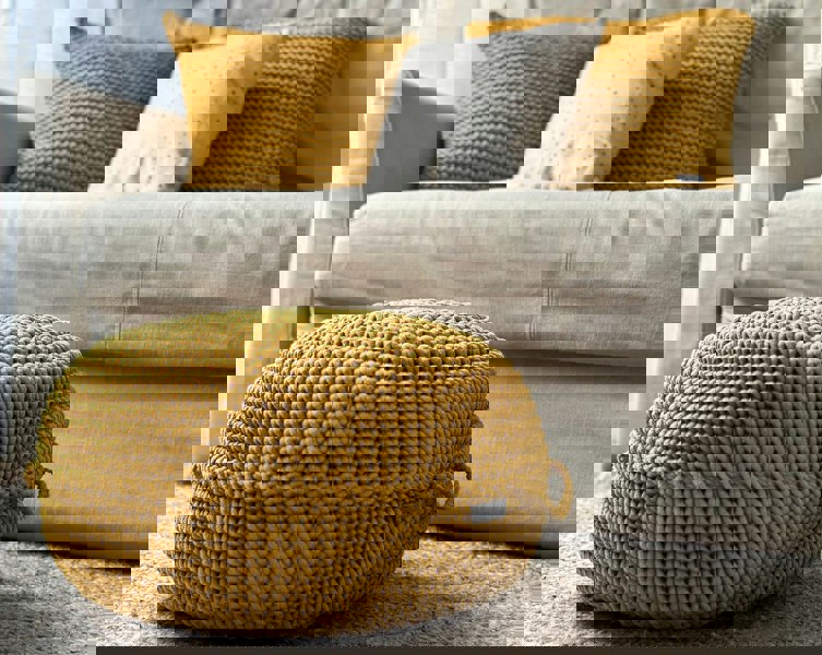 Zuri House Crochet ottoman | MUSTARD