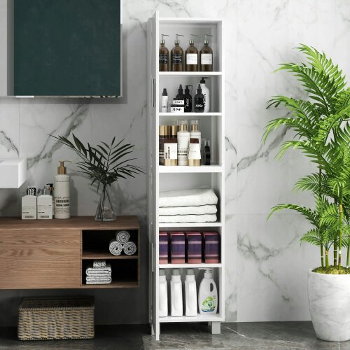 Wyld Haus Valatti Freestanding Tall Bathroom Storage Cabinet With Adjustable Shelves And Double Doors
