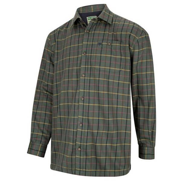 Hoggs of Fife Beech fleece-lined shirt in green check, with button front and soft inner fleece lining for working in cold conditions