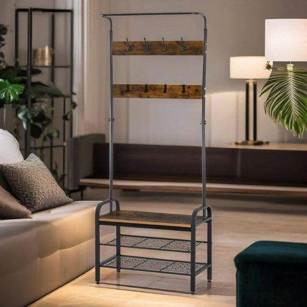 Rafaelo Mobilia Industrial Coat Rack Stand With 2 Shelves & 8 Hooks