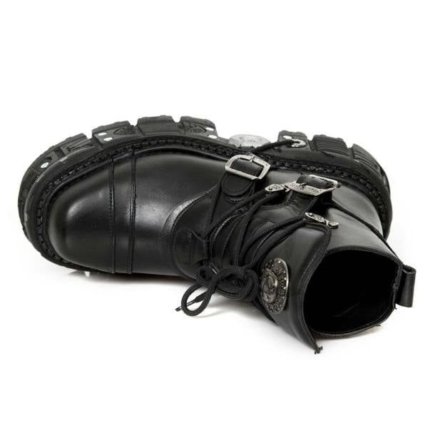 New Rock M-TANK007-S1 Black Leather Gothic Combat Platform Ankle Boots