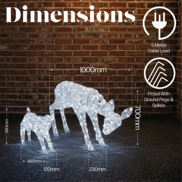 Scotts of Stow Xmas Haus Mother and Baby Deer Acrylic Christmas Decoration LED Lights Outdoor Display with Timer