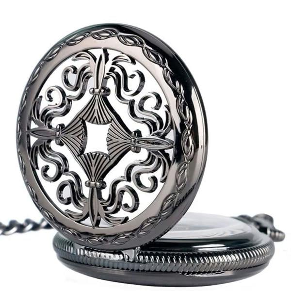 Infinity Leather Vintage Black Alloy Mechanical Skeleton Brass Pocket Watch