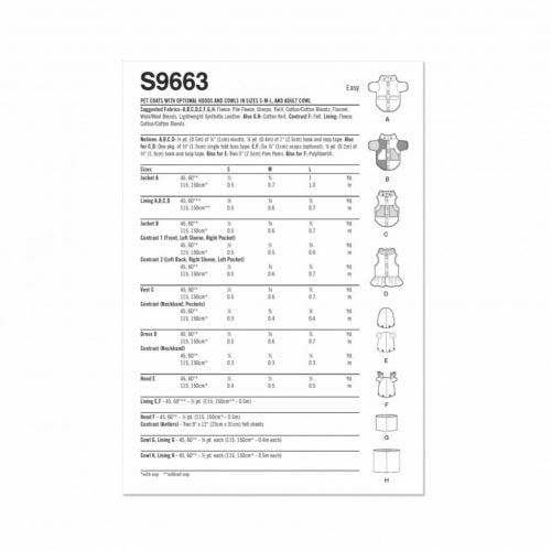 Simplicity Sewing Pattern 9663, Coats for Pets, A (S-M-L) - Easy