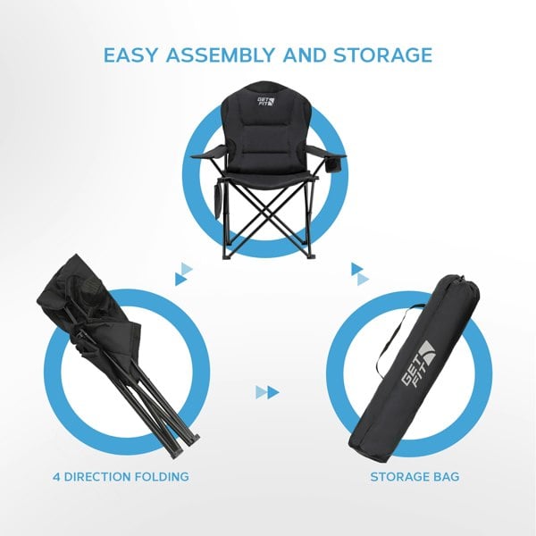 Get Fit Premium Foldable Thick Padded Camping Chair 3kg - Cup Holder, Carry Bag, Pocket