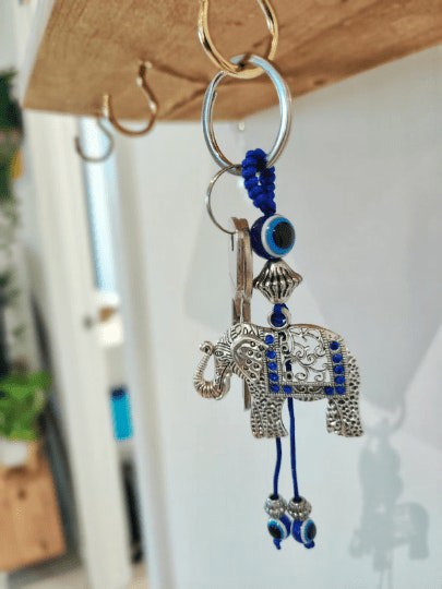 The Colourful Aura Elephant Animal Tassel Turkish Protection Evil Eye Nazar House Car Keychain