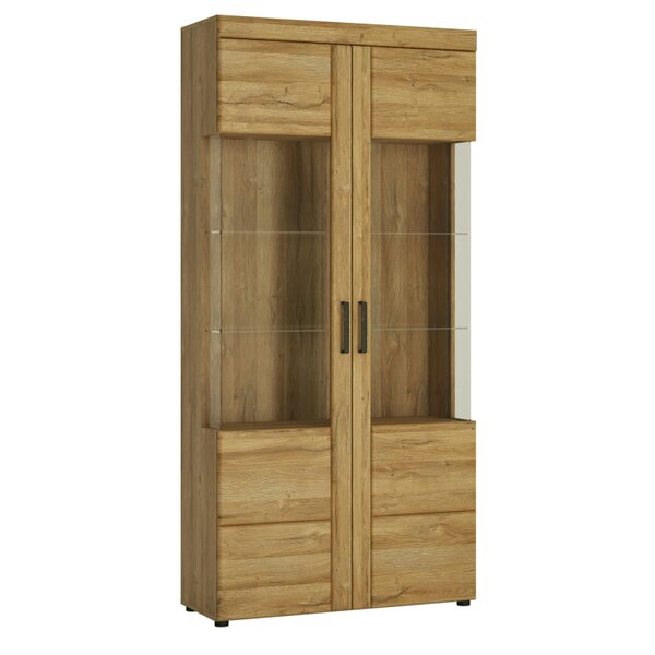 Wyld Haus Larkwood Tall Wide 2 Door Glazed Grandson Oak Wood Display Cabinet