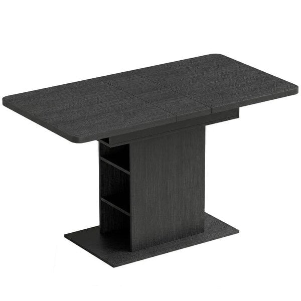 Extendable Dining Table for 4-6 People, 110-130cm Kitchen Table with 6 Open Shelves, Black