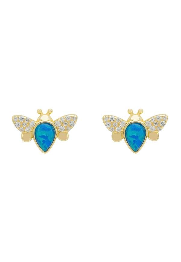 Latelita Busy Bee Blue Opal Stud Earrings Gold