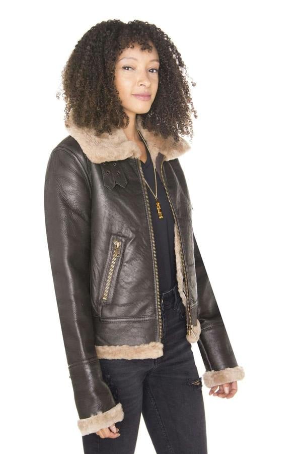 Infinity Leather Womens Brown B3 Sheepskin Leather Flying Jacket-Portland