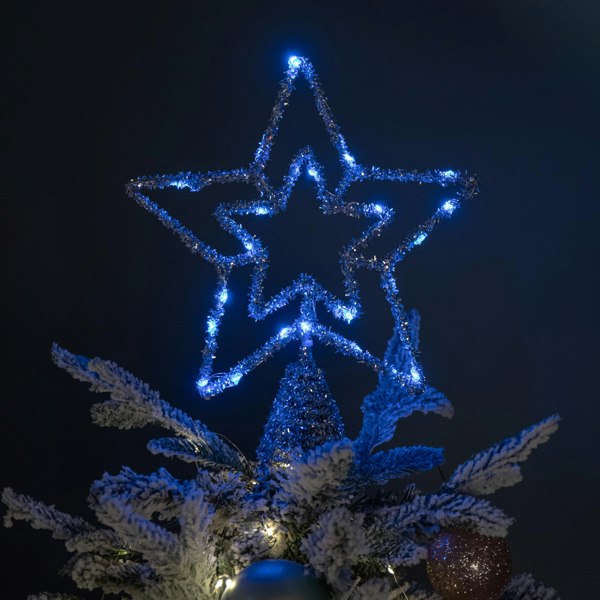 Samuel Alexander 28cm Battery Powered Silver Christmas Star Tree Topper with Blue Multi-Action LEDs