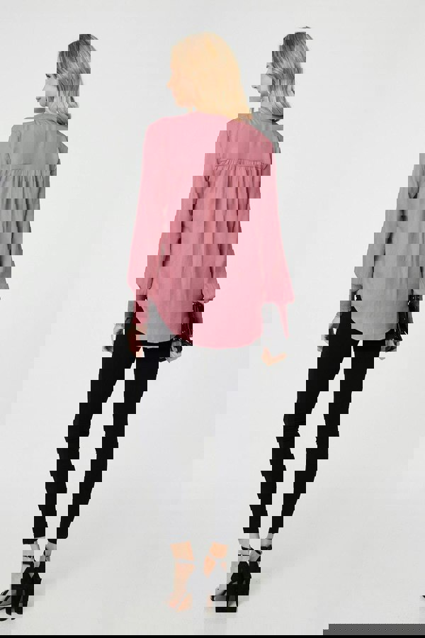 Pink | Collarless Button Up Long Sleeve Shirt