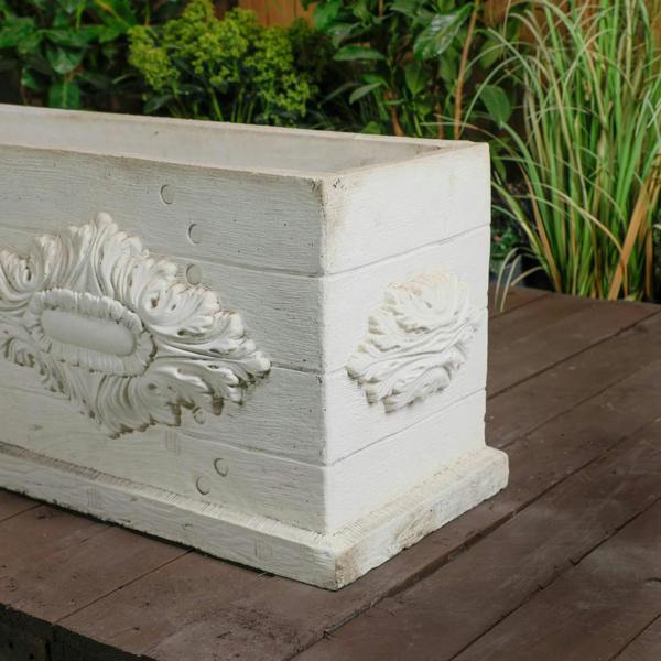 Large White Stone Cast Rustic Flower Trough 