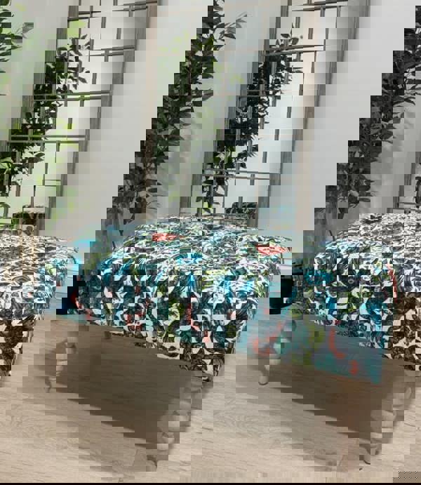 ISTOOLS Premium Peacock Green Floral Footstool Ottoman – Luxury Pouffe & Footrest Table