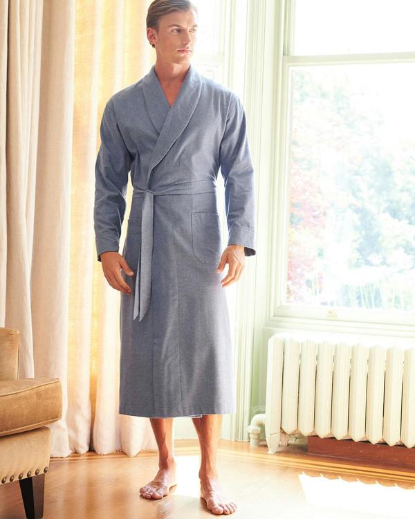 British Boxers Men's Brushed Cotton Dressing Gown – Steel Herringbone