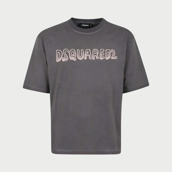 Supplied Fashion grey loose fit cotton t-shirt with a faded cartoon Dsquared2 logo on the chest