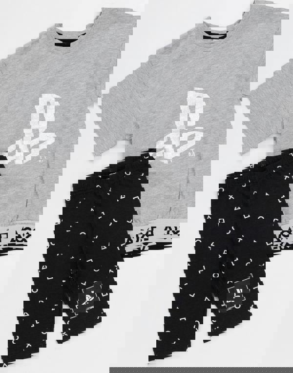 PlayStation Girls Grey White Logo Controller Symbols Short Sleeve Short Leg Pyjama Set