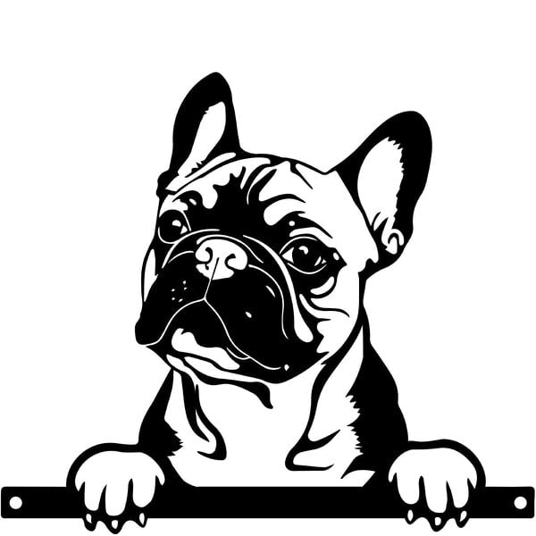 EDH Door Hardware Metal Frenchie Peeking Dog Silhouette – 28cm x 32cm | Decorative Metal French Bulldog Art for Home & Garden Décor