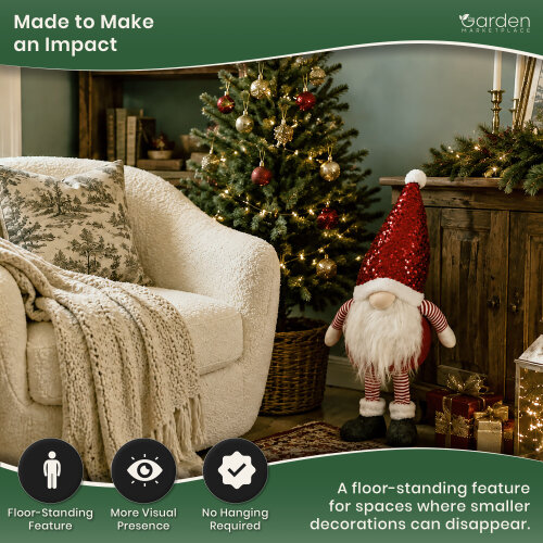Large Red Glam Christmas Gonk Figure, 80cm Tall Standing Decoration with Sparkly Sequined Hat, Polyester Indoor Ornament