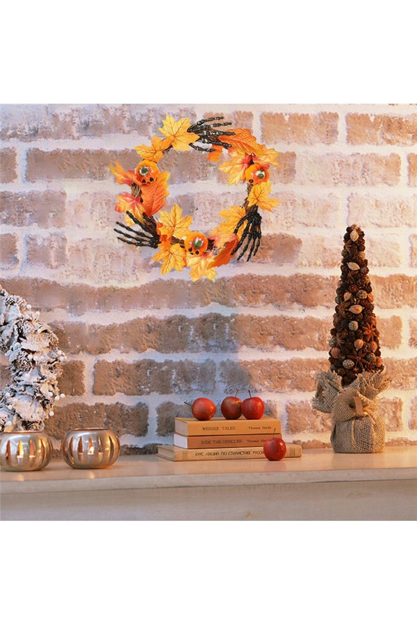 Living and Home Halloween Wreath Hand Pumpkin Wreath for Front Door Decor