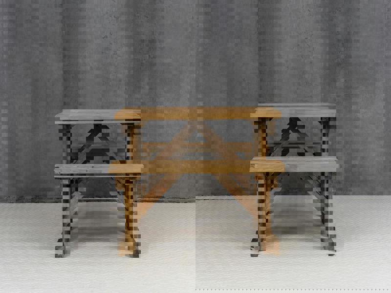 Aspen Picnic Table and Benches Set - Rustic Finish Wooden Outdoor Dining Set for Gardens and Patios