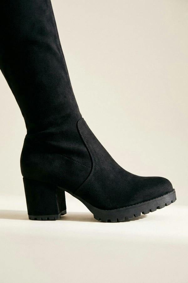 Genevieve Over The Knee Block Boots - Black Suede