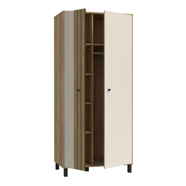 Wyld Haus Sandy Mauvella Oak Double Door Wardrobe with Fluted Front and Shelves