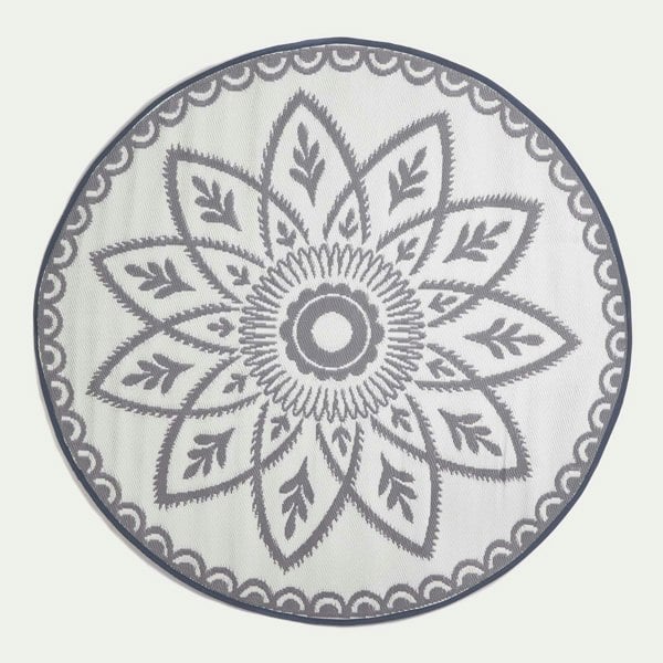 HOMESCAPES Round Outdoor Rug Luxury Waterproof Reversible Recycled, For Garden, Henna