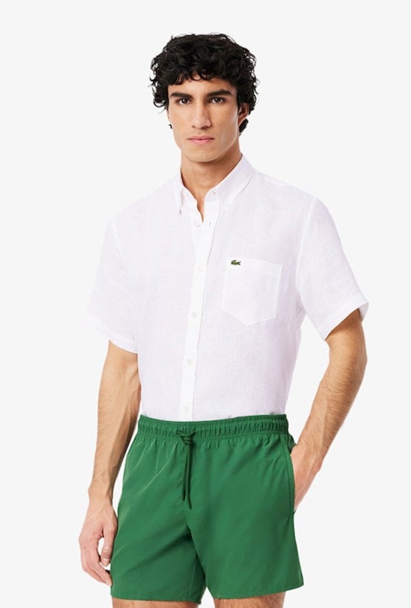 Lacoste Men's Short Sleeved Linen Shirt - White